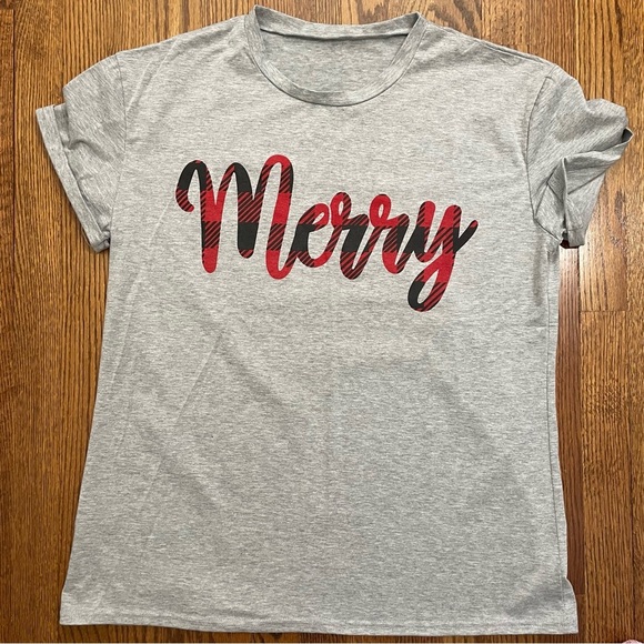 Merry Buffalo Plain Holiday Short Sleeve Gray Tee Size XXL - Picture 1 of 7